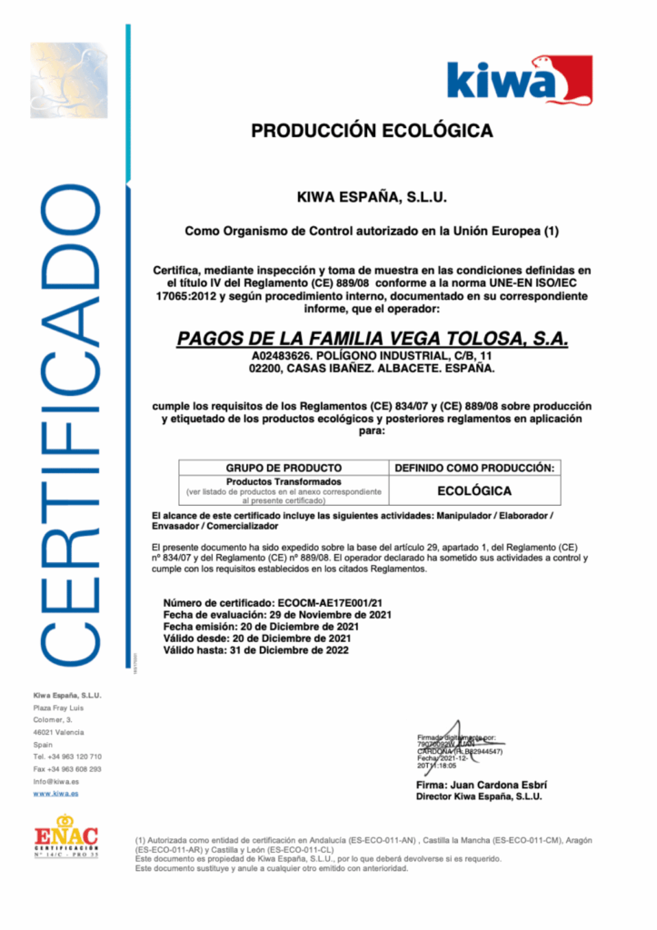 certificado ecologico vegatolosa